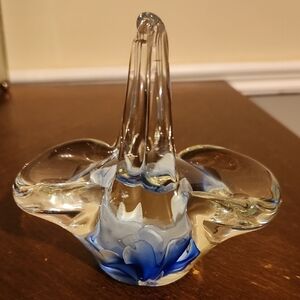Blue Rose Blown Glass Basket Paperweight